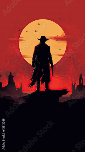 The Daring Gunslinger: A Minimalist Western Portrait , Western Artwork