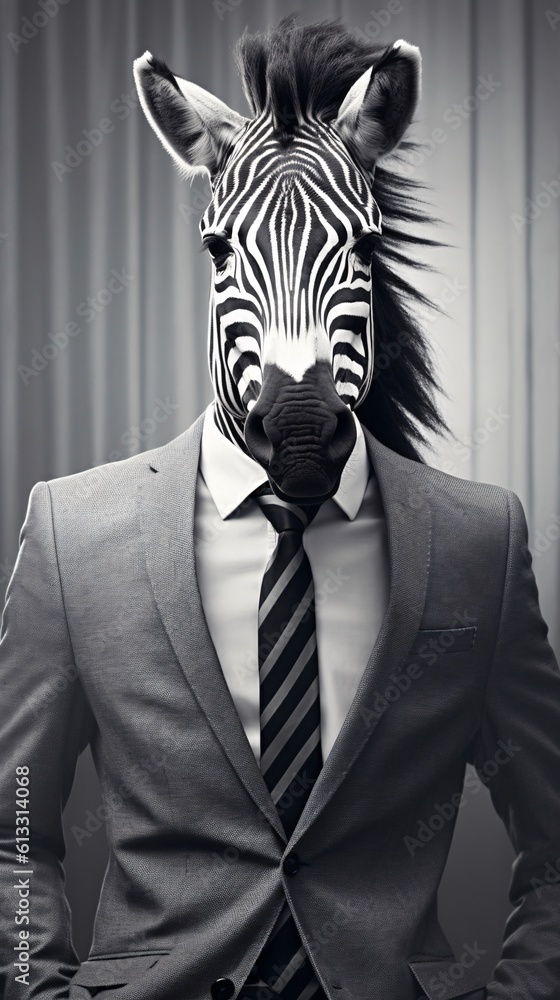 Fototapeta premium Photograph of a zebra in a businessman outfit