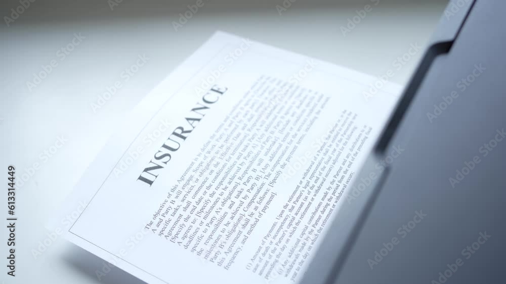 Printer Printing Insurance Contract Document Closeup Printer Printing Insurance Contract Document Closeup