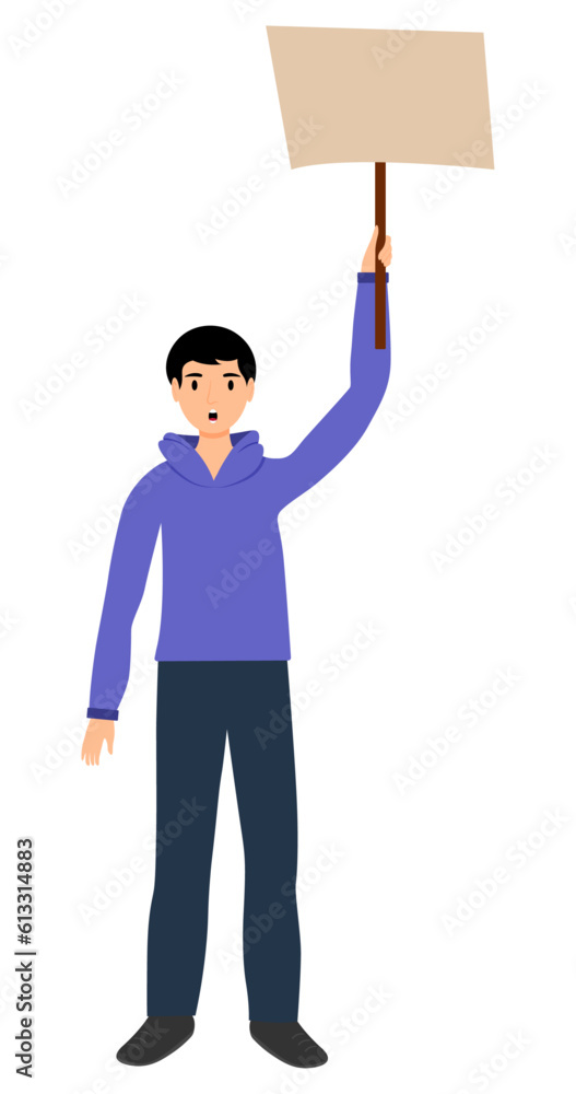 Single picket, protesting young man Single picket, protesting young man