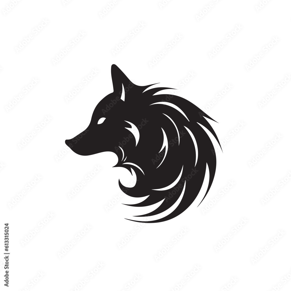 Obraz premium A wolf head flat logo illustration on transparent background. 2d illustration in cartoon. doodle style 