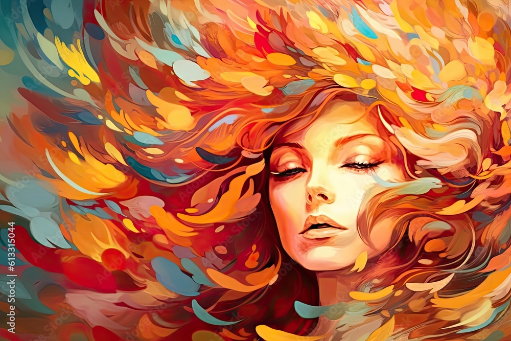 Beautiful girl in the colorful style. Generative AI Illustration. Digital Art  Painting. 