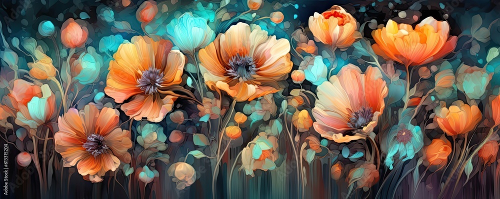 Burst of floral beauty: Abstract painting of flower bouquets