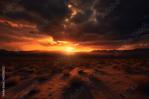 Desert on the background of the sunset, warmth and nature, beautiful views. generative ai