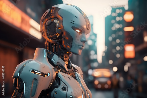 Android artificial intelligence in the city, the future and robots. generative ai