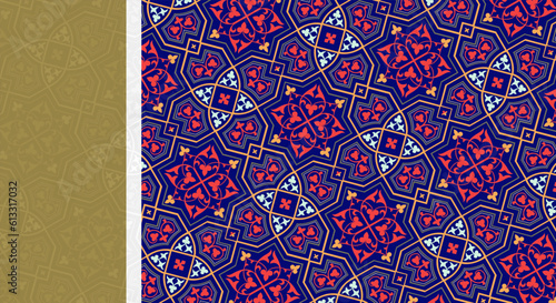 Vector seamless pattern. Navy blue and red. Classical architecture. Geometric colored floor of churches, palaces and historic old buildings. Easy to change colors.
