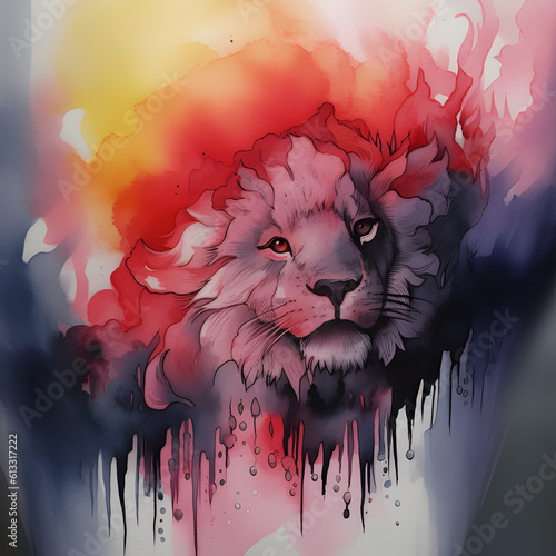 lion with small roses abstract art