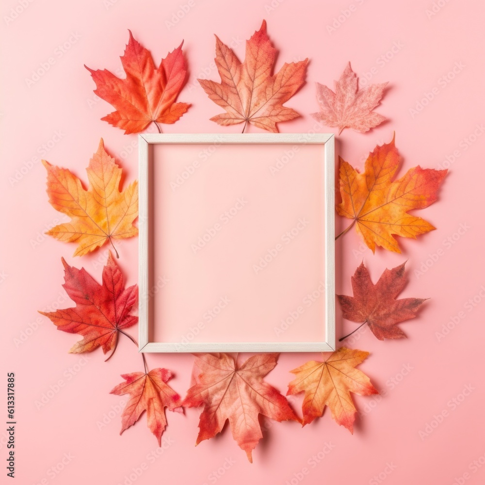 Autumn Background with Falling Leaves in Pastel Colors. Illustration AI Generative