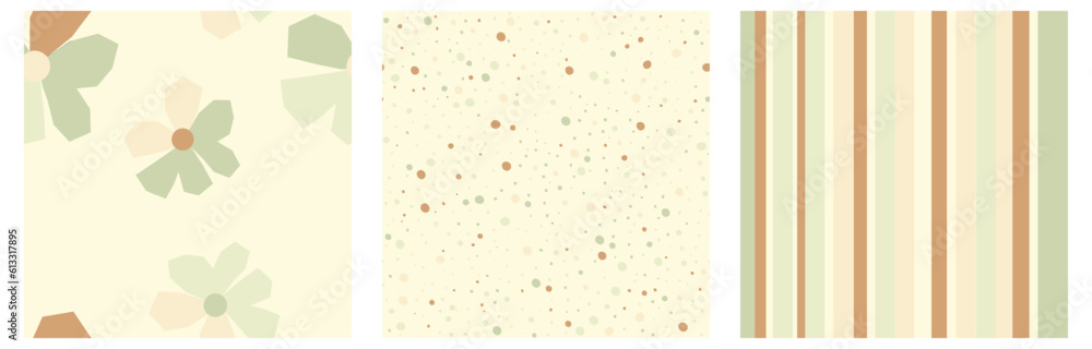 Set of simple floral seamless patterns.Collage modern floral and polka dots seamless pattern. Modern exotic design for paper, cover, fabric, interior decor and other users. Set of simple floral seamless patterns.Collage modern floral and polka dots seamless pattern. Modern exotic design for paper, cover, fabric, interior decor and other users.