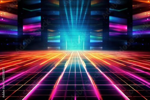 Disco Night Club Neon Background. Illustration AI Generative.