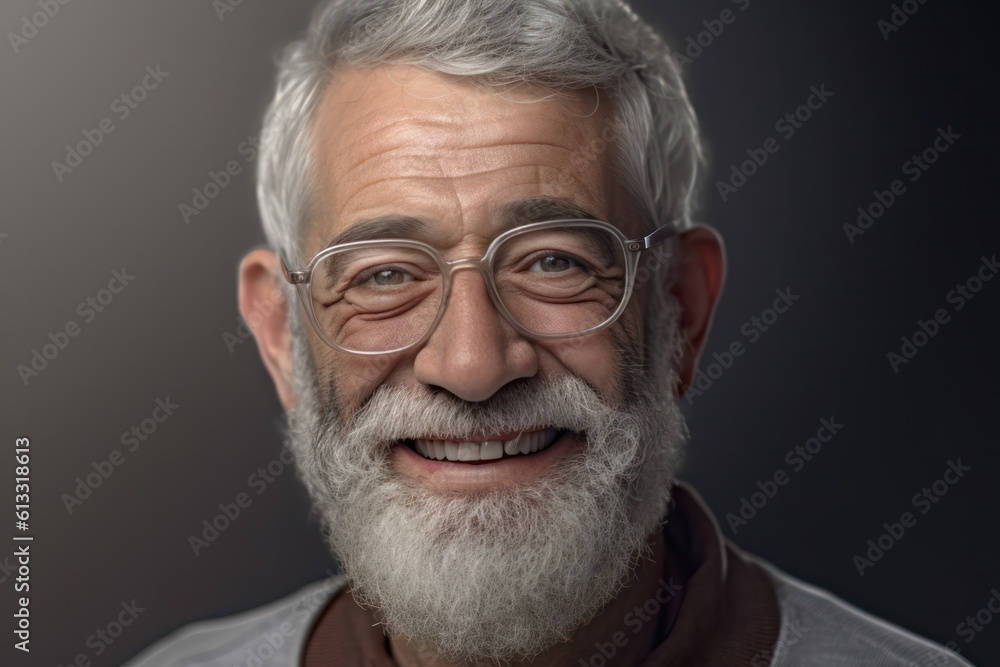 portrait of a joyful senior man, warm smile shining against a dark background. portrait of a joyful senior man, warm smile shining against a dark background.