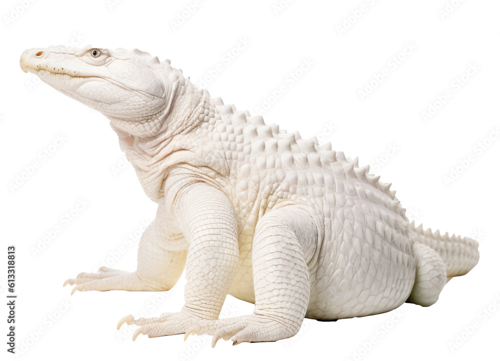 Fototapeta premium White albino crocodile on the transparent background PNG. AI generative.