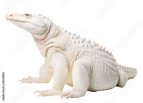 White albino crocodile on the transparent background PNG. AI generative.