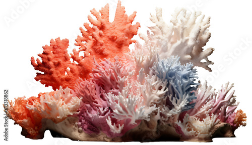 sea coral  coral reef on the transparent background PNG. Top view. AI generative.