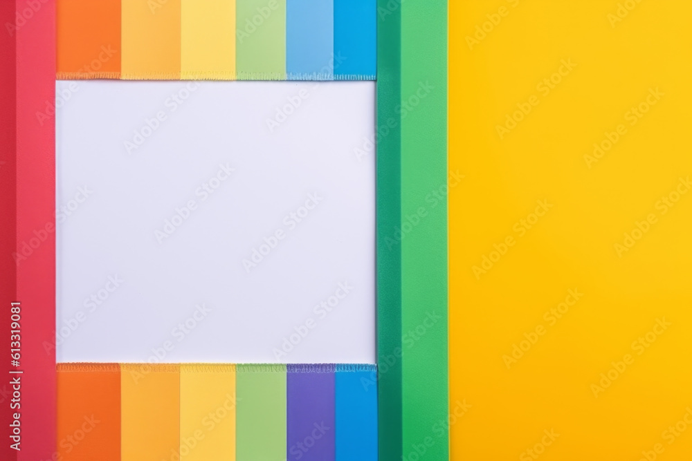Mockup with empty white space on a paper background in LGBT colors. Generative AI Technology.