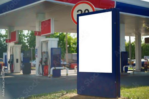 Billboard for advertising at the gas station, soft focus.