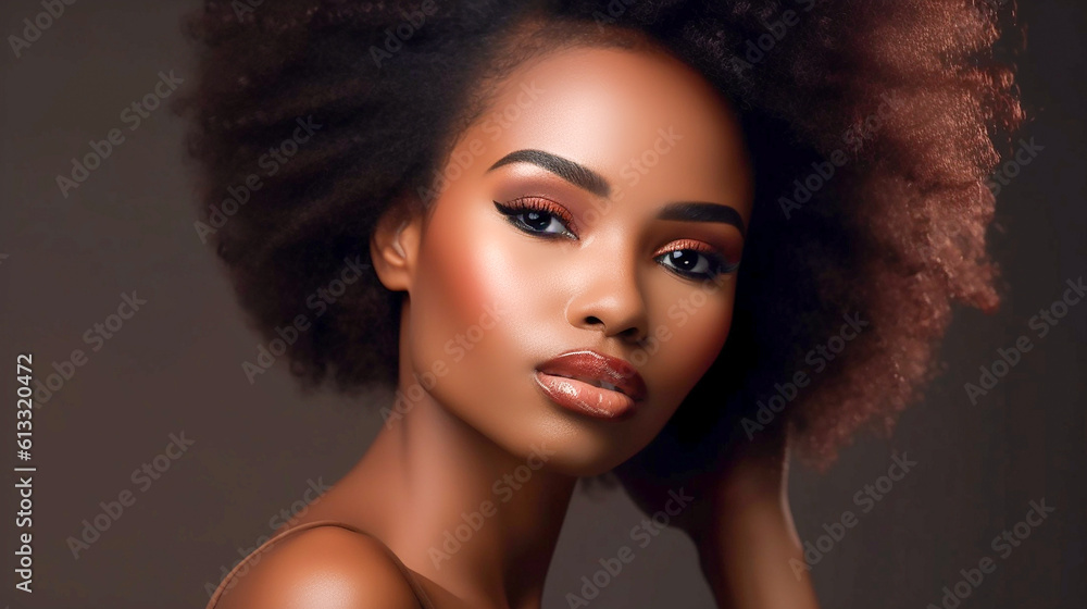 Pretty young afro-american model closeup. Generative AI Pretty young afro-american model closeup. Generative AI