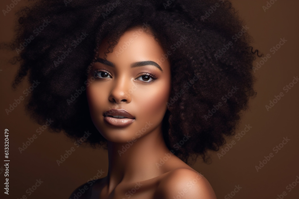 Fototapeta premium Pretty young afro-american model woman close-up. Generative AI