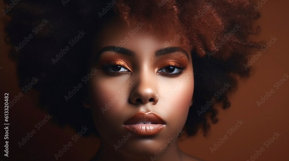 Pretty young afro-american model posing closeup. Generative AI Pretty young afro-american model posing closeup. Generative AI