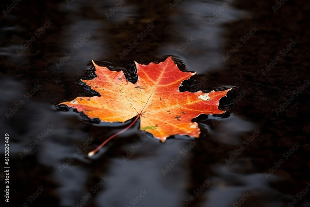 Bright yellow and orange maple leaf in a paddle. Generative AI Bright yellow and orange maple leaf in a paddle. Generative AI