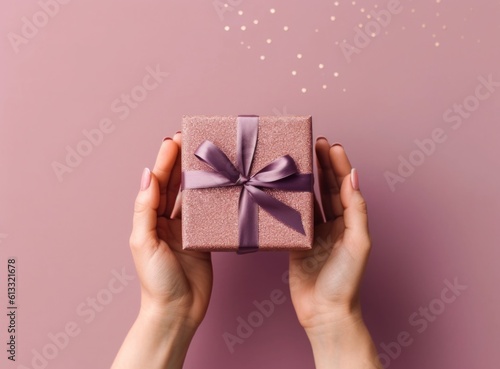 Christmas holiday background with gift box. Illustration Generative AI. © ArtCookStudio