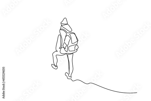 human person backpack mountain peak hiking nature climb lifestyle active line art