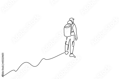 human person backpack mountain peak hiking nature climb lifestyle active line art