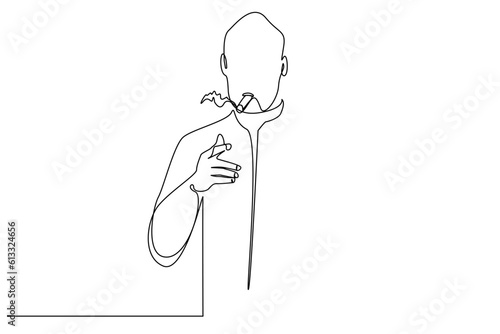 old man cool smoking cigar line art