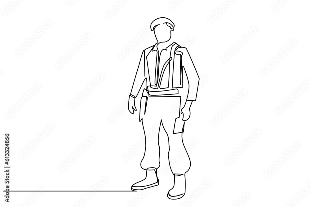 confident male soldier standing posing full body length line art