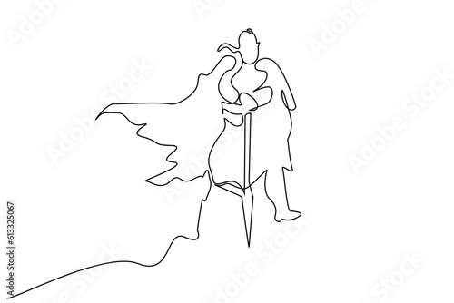 medieval warrior hero outdoor sword pose full body length line art