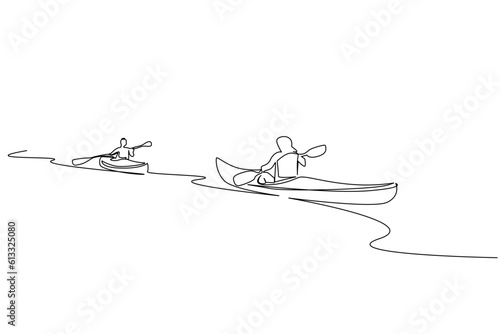 people together canoe boat kayak water sport outdoor activity lifestyle line art