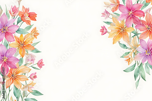 Watercolor frame with Narcissus flowers and leaves. Templates for design, botanical illustration in watercolor style. Illustration on white background, for wedding cards, invitation. Generative AI