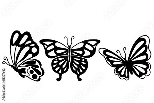Canvas Print butterfly silhouette, group of butterflies, black and white, wildlife
