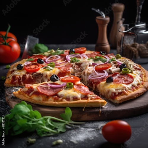 Realistic photo of Pizza. Close-Up Food Photography