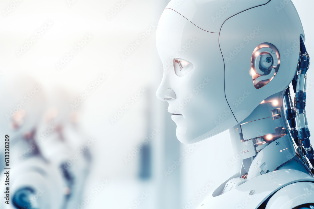Chat bot in white blurred room, digital assistant robot, artificial intelligence Generative AI Chat bot in white blurred room, digital assistant robot, artificial intelligence Generative AI