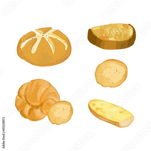 Set of garlic bread. Hand drawn watercolor vector illustration