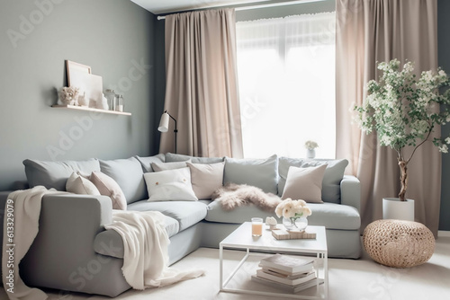 Living room interior, pastel, soft, Generative AI © Wendy Barnett