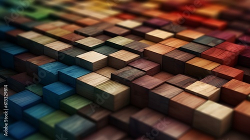A spectrum of stacked, multi-colored wooden blocks, providing a background or cover for something creative, diverse, expanding, rising, or growing. generated by AI.