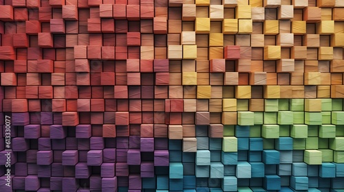 A spectrum of stacked  multi-colored wooden blocks  providing a background or cover for something creative  diverse  expanding  rising  or growing. generated by AI.