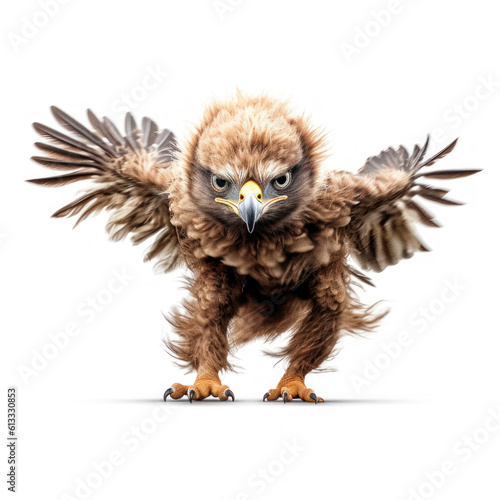 Adorable Cute Funny Baby Eagle Bird Running Close Up Portrait Photo Illustration on White Background Nursery  Kid s  Children s room  pediatric office Digital Wall Print Art Nature Generative AI