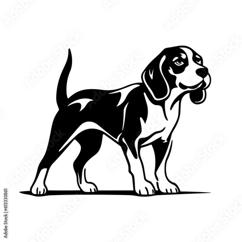 beagle ,full body ,joyful ,expressive, playful ,black and white, white logo icon, isolated on white