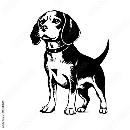 beagle ,full body ,joyful ,expressive, playful ,black and white, white logo icon, isolated on white