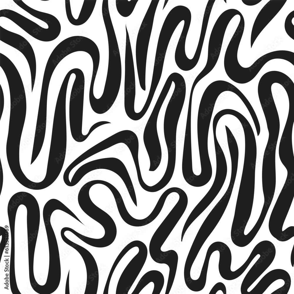 Abstract liquid lines seamless pattern. Hand drawn creative brush strokes flow. 