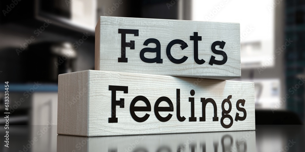 Facts, feelings - words on wooden blocks - 3D illustration Facts, feelings - words on wooden blocks - 3D illustration