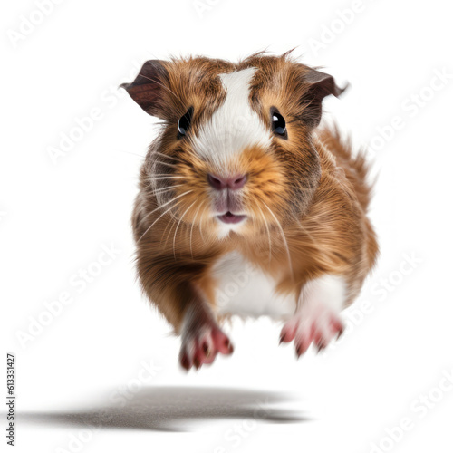 Adorable Cute Funny Baby Guinea Pig Running Close Up Portrait Photo Illustration on White Background Nursery, Kid's, Children's room, pediatric office Digital Wall Print Art Nature Generative AI