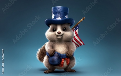 3d render cartoon celebrating America 4th July independence day  USA Flag  Hat and firecrackers