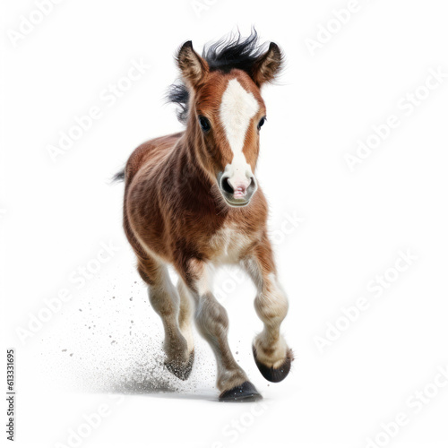 Adorable Cute Funny Baby Horse Foal Running Close Up Portrait Photo Illustration on White Background Nursery  Kid s  Children s room  pediatric office Digital Wall Print Art Nature Generative AI