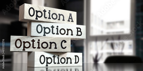 Fotografie Option A, B, C or D - words on wooden blocks - 3D illustration