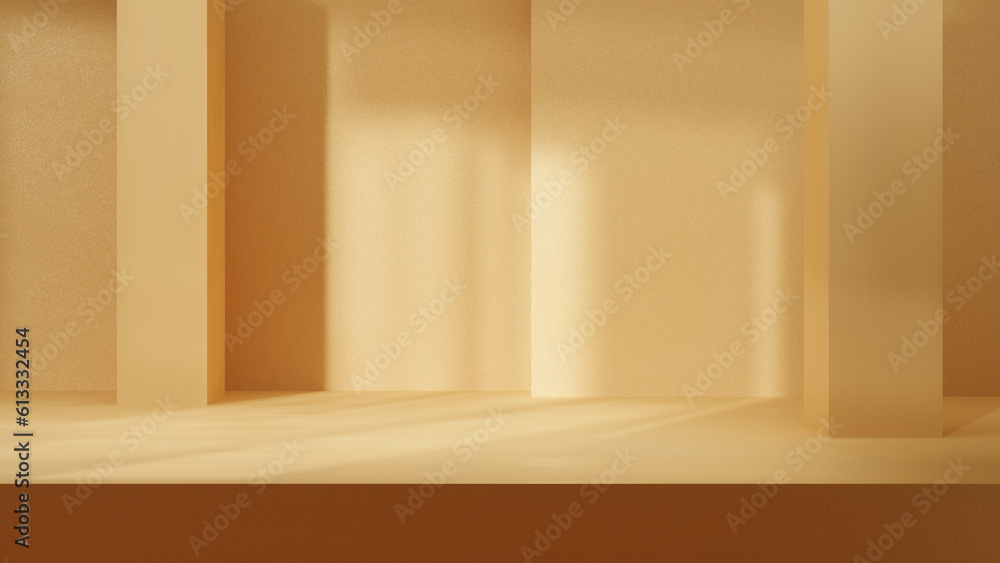 Fototapeta premium Abstract pastel empty studio room background with window shadows, stage, showroom, room with sunlight and shadows for design and presentations