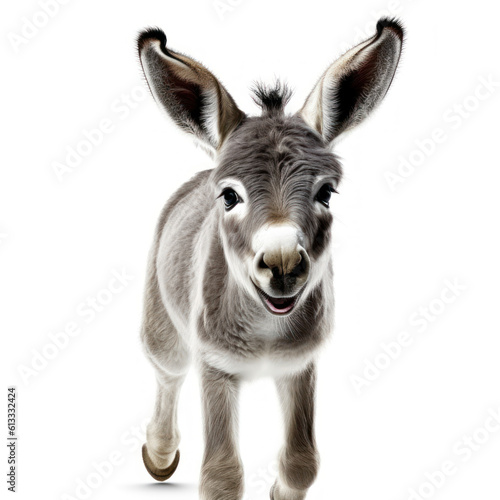 Adorable Cute Funny Baby Mule Animal Running Close Up Portrait Photo Illustration on White Background Nursery, Kid's, Children's room, pediatric office Digital Wall Print Art Nature Generative AI
